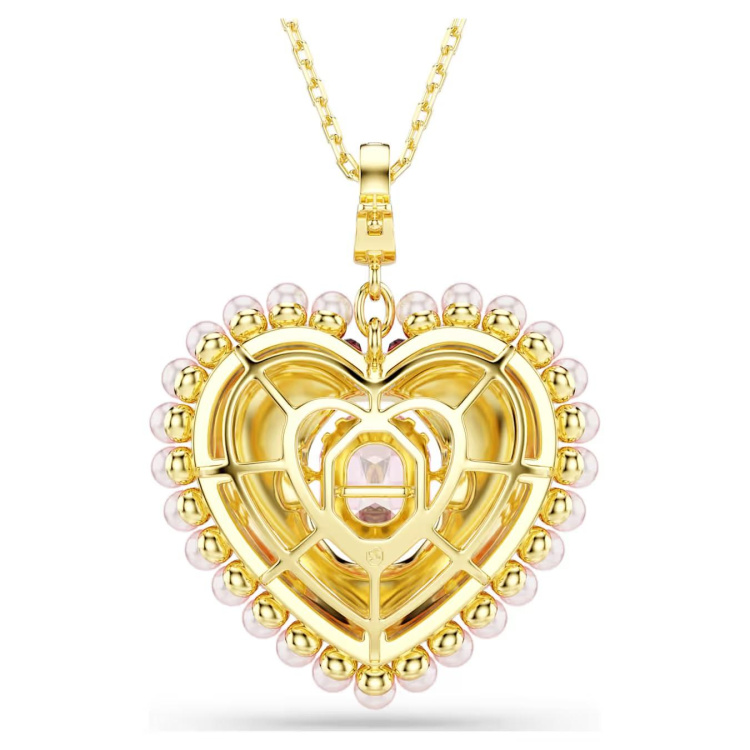 Idyllia pendant Mixed cuts, Heart, Pink, Gold-tone plated